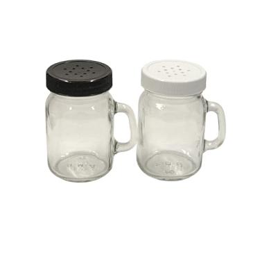 Imagem de North Mountain Supply Mini caneca de vidro de 118 ml com alças - conjunto de saleiro e pimenteiro - tampa dispensadora de 12 furos