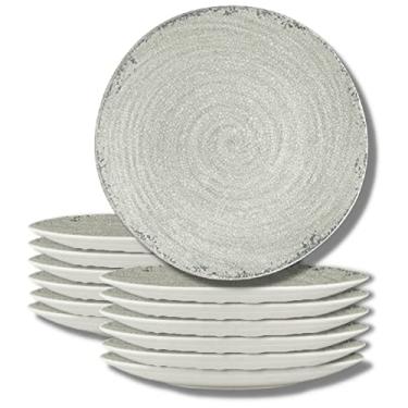 Imagem de Steelite International 7194TM074 Prato de jantar de salada de melamina, grau resistente inquebrável, pedra Pompéia média 23 cm redonda, textura enlouquecida, empilhável, conjunto de 12, creme