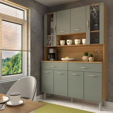 Imagem de Armário de Cozinha Kit 8 Portas 2 Gavetas com Vidro Freijó/Gris - Panorama Móveis