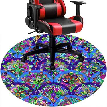 Imagem de Tapete de cadeira de mesa mandala, textura estilo mandala, tapete de cadeira de mesa para piso de madeira de escritório em casa, protetor de piso de pilha baixa, redondo 119 cm