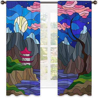 Imagem de Cortina blackout abstrata, imagem geométrica colorida fractal, tecido impermeável, cortinas blackout com absorção de som para decoração de sala de jantar/festa, L 106 x C 213 cm