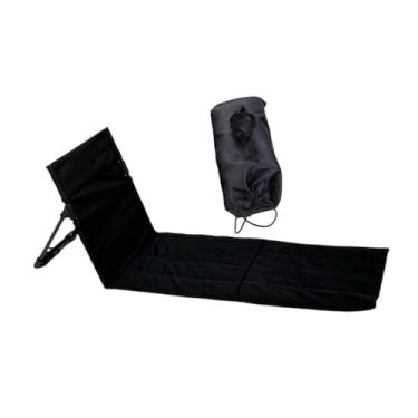 Imagem de menolana Cadeira de praia dobrável, tapete de descanso com encosto e bolsa de transporte, assento baixo, assento de chão para viagens rodoviárias, gramado, Preto