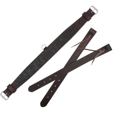 Imagem de Jeereal Conjunto completo de couro com ajuste de flanco | Tarugos de sela de circunferência traseira com costura dupla e resistente feitos de couro pesado pesado (café escuro)