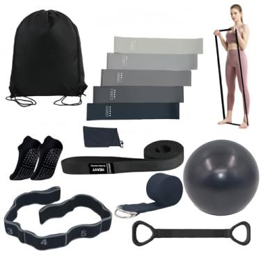 Imagem de Equipamento de Pilates para Exercícios em Casa, Melhor Kit de Pilates Portátil 13 em 1, Kit Essencial de Pilates para Mulheres com Bola de Pilates, Meias de Yoga, Alça de Yoga e Kit de Faixas de