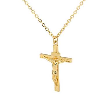 Imagem de Kumshunie Colar com pingente de crucifixo de cruz de aço inoxidável, joia de batismo religiosa unissex delicada, Metal, Zircônia cúbica