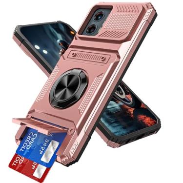 Imagem de LEMAXELERS Capa para Motorola Moto Edge 5G 2024 com suporte oculto para cartão [loja 2 cartões] Anel giratório magnético com suporte de camada dupla resistente à prova de choque para Moto Edge 5G 2024