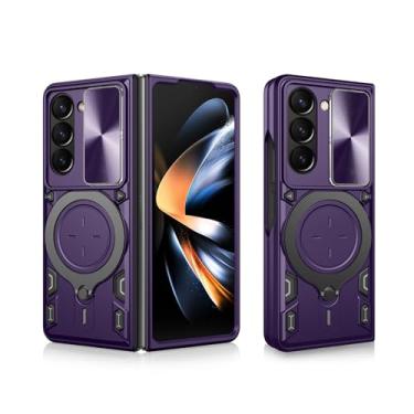 Imagem de SKPY Capa magnética compatível com Samsung Galaxy Z Fold 7 com suporte de anel, capa protetora resistente à prova de choque de grau militar para Z Fold 7 para mulheres e homens, roxa