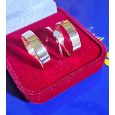 Imagem de Par Alianças Ouro 18 Kilates Peso 6.50 Gramas 6 mm e Anel Ouro Peso 1 