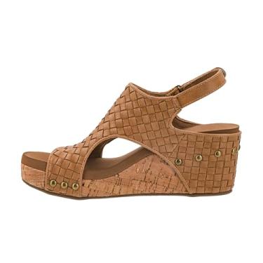 Imagem de Corkys Footwear Carley Wedges feminino, com palmilhas acolchoadas de espuma EVA Corkys, salto de 6 cm, leve para uso o dia todo e fecho de velcro, Tecido caramelo, 41