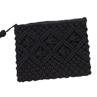 Imagem de SHAREYOIU Bolsa feminina de algodão com borla de palha bolsa de tecido bolsa de praia de verão bolsa de ombro bolsas de mão, Nº 1, preto