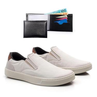 Imagem de Kit Tenis Masculino Casual Iate Com Carteira Resistente Sapatenis Confortavel Leve Macio Dia A Dia Slip On (Areia, BR, Adulto, Numérico, 38)