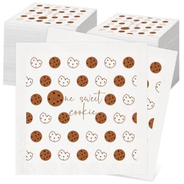 Imagem de Kosiz 100 guardanapos de festa de aniversário de leite e biscoitos desdobrados 23 x 23 cm 3 camadas descartáveis, suprimentos de mesa de papel para uma doce festa de primeiro aniversário chá de bebê