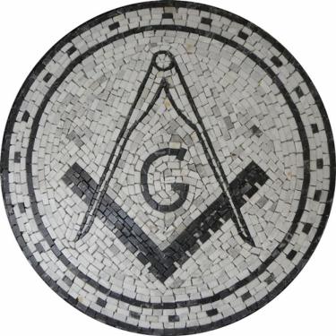 Imagem de Piso Maçom Em Mosaico Esquadro E Compasso I Tamanho 70cm