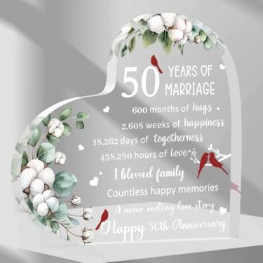 Imagem de HAXOILO Decoração De Lembrança Coração Para 50º Aniversário Casamento, Placa Acrílico 3,9" 50 Anos, Presente Casais, Presentes Ela E Ele, Marido Mulher Felizes (50º)