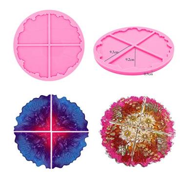 Imagem de Moldes grandes de silicone para porta-copos de resina epóxi, molde de porta-copos redondo irregular, inclui padrão de círculo de 4 quartos (9 cm), quebra-cabeça de molde de fundição de resina para