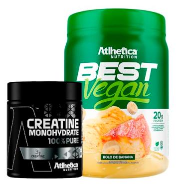 Imagem de Kit Creatina Monohidratada 300g + Best Vegan 500g - Formula Blend Vegano - Proteina da Ervilha e Arroz Atlhetica (Potes, BOLO DE BANANA)