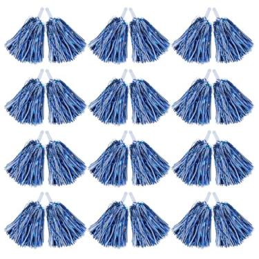 Imagem de Hooshing 100 pompons azuis e brancos para líderes de torcida em folha metálica com alças de plástico para torcedores, esquadrão de torcida, esportes espirituais