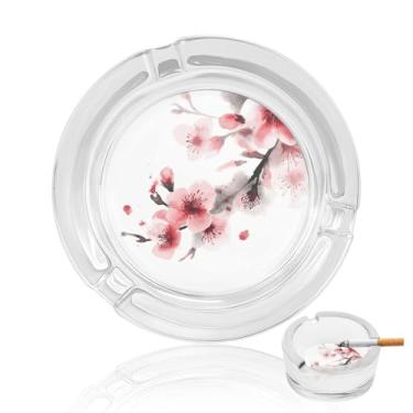 Imagem de Cinzeiro de vidro de cristal floral cerejeira, cinzeiro redondo para fumar de vidro resistente, portátil, decorativo, moderno, para uso em casa, escritório, interior, exterior, pátio
