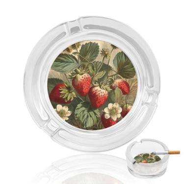 Imagem de Cinzeiro de cristal de morango vermelho, cinzeiro redondo de vidro resistente para fumar cinzeiro moderno decorativo portátil para uso em casa, escritório, interior, exterior, pátio