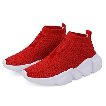 Imagem de Hetios Tênis de corrida infantil para meninos e meninas, respirável, leve, casual, atlético (bebê/criança pequena/criança grande), 044 - Vermelho, 5 Big Kid