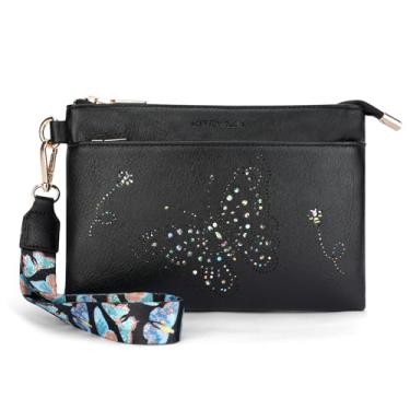 Imagem de KITEVIUN Porta-chaves carteiras de pulso bolsas de mão para mulheres carteira de telefone com bloqueio de RFID borboleta, 08 - Preto