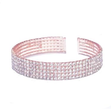 Imagem de AZFEIYA Bracelete de zircônia cúbica banhada a ouro rosa 18 k com strass brilhante, 2.55 inch, Metal