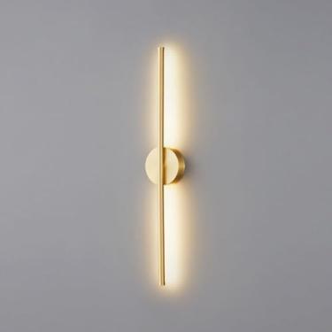 Imagem de Lâmpada De Parede Linear Moderna Em Latão Escovado Led Arandela De Parede Em Acrílico, Luminária De Parede De Cobre Minimalista Em Latão Antigo Luz De Vaidade Do Banheiro Com Fi, 60cm