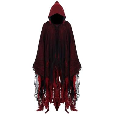 Imagem de Geyoga Halloween Grim Reaper Costume Halloween Scary Cloak Witch Costume Hooded Cape for Adult Cosplay Props(Red,Small)