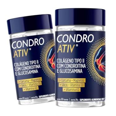 Imagem de Kit 2x Colageno Tipo 2 40mg Condro Ativ Collagen Condroitina Glucosamina Proteína Articulação Joelho Curcumina Magnésio Vitamina D3 e K2 60 Cápsulas Rende 30 Doses - Condro Ativ