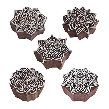 Imagem de Royal Kraft Carimbos de madeira mandala (conjunto de 5) - DIY Henna Fabric Textile Paper Clay Pottery Blocks Htag2209