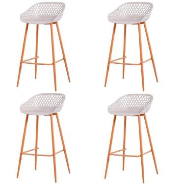 Imagem de Kit 4 Banquetas Mônaco Clarice Alta Fratini 96 Cm (altura) Em Poliuretano (pu) Nude Base Em Aço