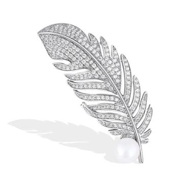 Imagem de Broche de penas de strass para mulheres moda cristal delicado broche de lapela broche elegante vestido acessórios joias flor corpete para chapéu bolsa terno gravata casamento aniversário, Large