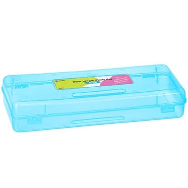 Imagem de Caixa de lápis azul, caixa utilitária organizadora de armazenamento, régua longa multiuso, material escolar de escritório, estojo de plástico para crianças e adultos, disponível em vermelho, rosa, cinza, roxo, verde, 1PK - By Enday