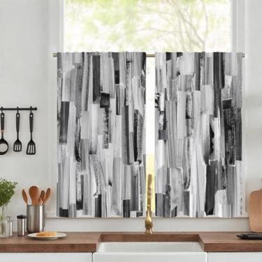 Imagem de Uiiooazy Cortina abstrata moderna para cozinha, pintura a óleo, cinza, cortinas de janela pequena, 66 x 61 cm C para sala de estar, quarto, banheiro, listras, varão, bolso, tratamentos de janela, 2