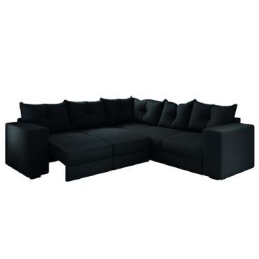 Imagem de Sofá de Canto Retrátil 5 Lugares Veludo New Qatar Selmer - EXATA, Pret