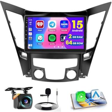 Imagem de Rádio veicular Android 15 de 2 + 64 GB para Hyundai Sonata 2010-2014 sem fio Carplay Android Auto, tela sensível ao toque de 9 polegadas, GPS Navi, WiFi, Bluetooth, câmera de reserva, rádio FM RDS, EQ