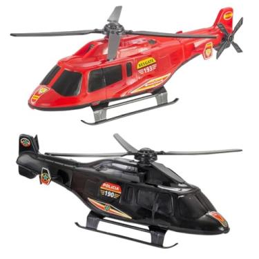 Imagem de Kit 2 Avião Helicóptero Brinquedo Infantil Bombeiro Policia