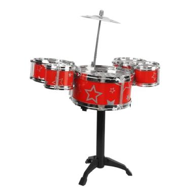 Imagem de ZJchao Crianças Drum Set Toddler Jazz Drum Kit 5 Bateria 1 Prato 2 Baquetas Com Suporte para Meninos Meninas Brinquedo Musical Educacional Presente (Vermelho)