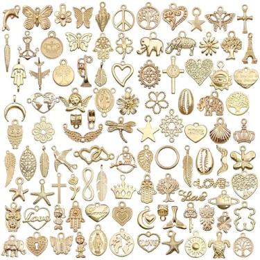 Imagem de awaFanee Pingentes de fabricação de joias, pingentes para pulseira, lote a granel, colar, brincos, chaveiro, berloques, contas, kit faça você mesmo, descobertas de artesanato moderno, ouro, borboleta