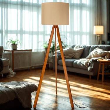 Imagem de Abajur Luminária Tripé de chão 1,50cm com Cúpula e Fiação Completo Cor linho