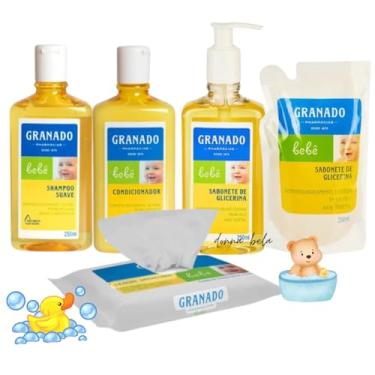 Imagem de Kit Hora do Banho Granado Bebê- Shampoo, condicionador, Sabonete Liquido lenço - 5 Produtos