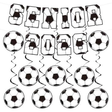Imagem de MOIZYNG Decorações noturnas de futebol, bola de futebol sênior 2026 decorações de formatura faixa e redemoinhos pendurados, suprimentos de lembrancinhas de festa de formatura de faculdade com tema