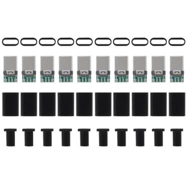Imagem de Pacote com 10 conectores USB C - conector USB 3.1 24 pinos macho tipo C para reparo de cabos - adaptador de solda com placa PCB - caixa preta