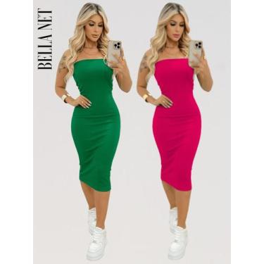 Imagem de KIT 2 Vestidos Midi Colado Sem Alça Anarruga Sem Bojo Lindas Cores - B
