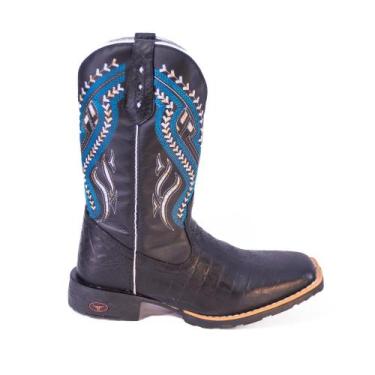 Imagem de Bota Texana Country Tribal 500 Azul 100% COURO Bico Quadrado - Selaria