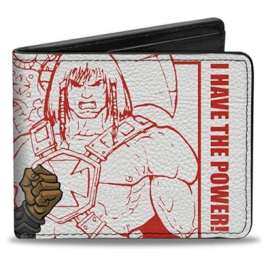 Imagem de Buckle-Down Carteira Masters of the Universe, Bifold, MOTU He Man I Have the Power Pose and Sketch Branco Vermelho, Couro Vegano