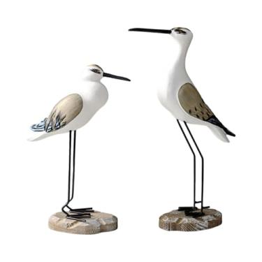 Imagem de XLWLLNJ 2 Estátuas de Pássaros Vintage, Estatuetas de Animais Marinhos, Enfeites de Mesa Minimalistas, Escultura Rústica Realista de Pássaros Marinhos para Co, Amarelo Branco, Tamanho real