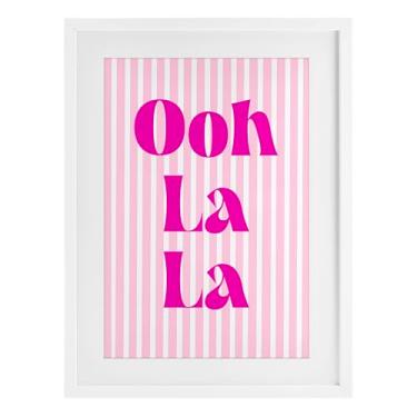 Imagem de Stupell Industries Impressão emoldurada branca Ooh La La sobre listras rosa design sob vidro por Pooja Dave, 20 x 14