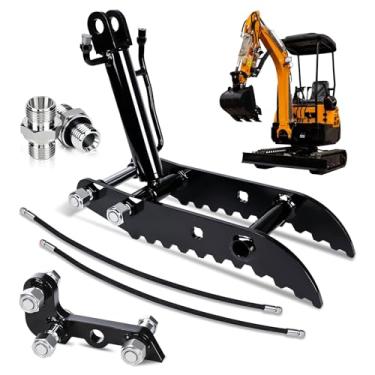 Imagem de Kit de polegar hidráulico para miniescavadeiras (0,8-3 toneladas) serve para Typhon, Agt, miniescavadeiras clássicas de suporte L, acessório de polegar hidráulico de 3 furos com 2 mangueiras