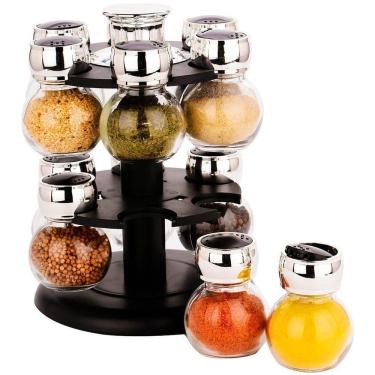 Imagem de Kit Porta Temperos Condimentos 12 Potes Suporte Giratório